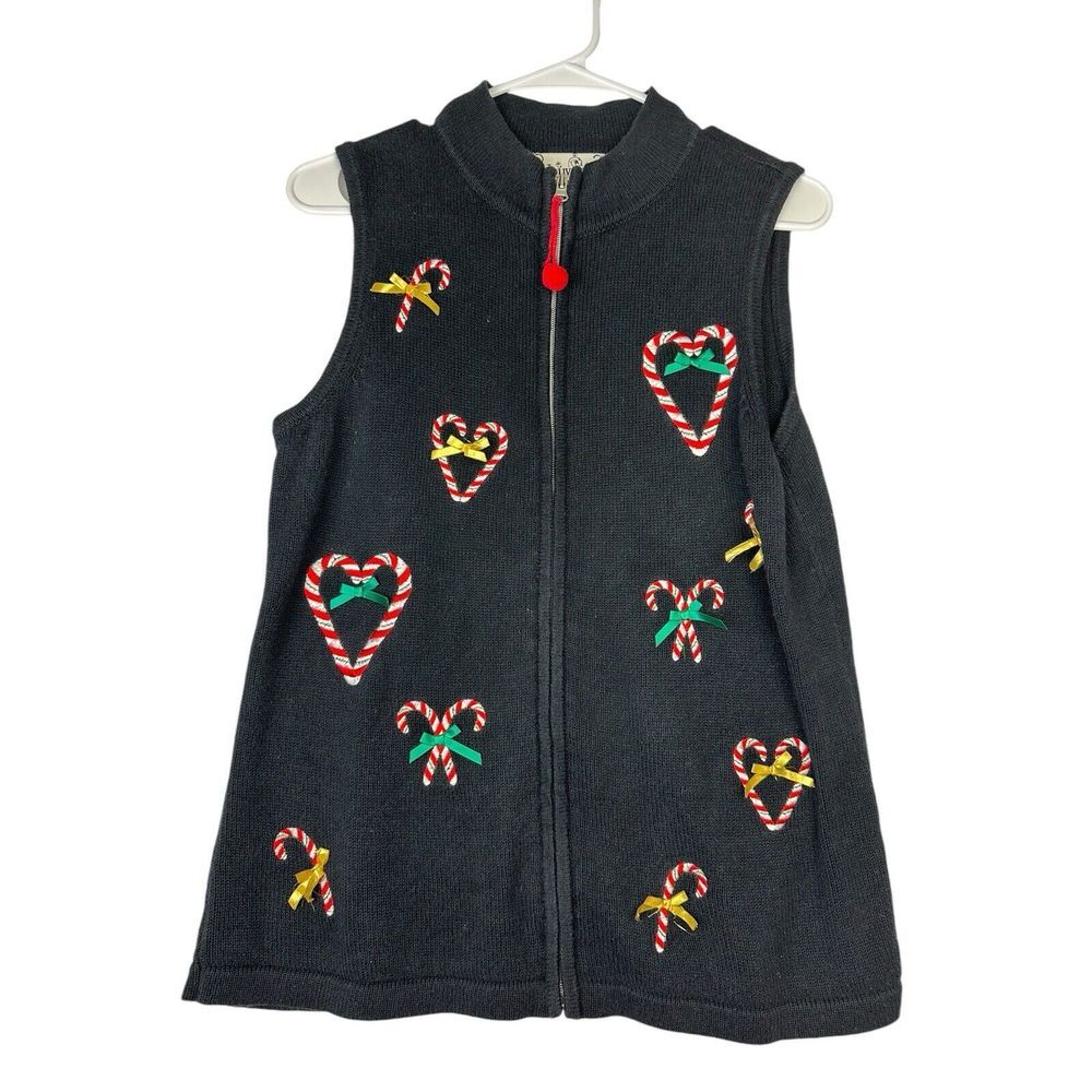 Vintage Nouveaux Christmas Sweater‎ Vest Size Petite Large Candy Cane Sweater